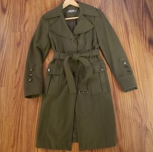 Kenneth Cole Reaction Wool Cashmere Blend Trench Style Coat Olive Green Sz 6